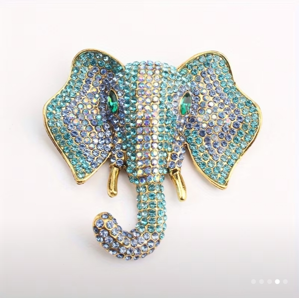 ๐๏ธ๐ TURQUOISE & LILAC RHINESTONE ENCRUSTED ELEPHANT HEAD BROOCH PIN๐ - Picture 6 of 10
